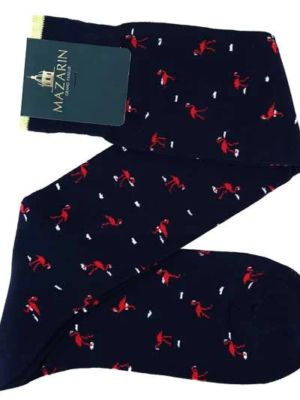 Chaussettes en fil d’Écosse bleu à flamants rouges