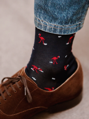 Chaussettes en fil d’Écosse bleu à flamants rouges (2)