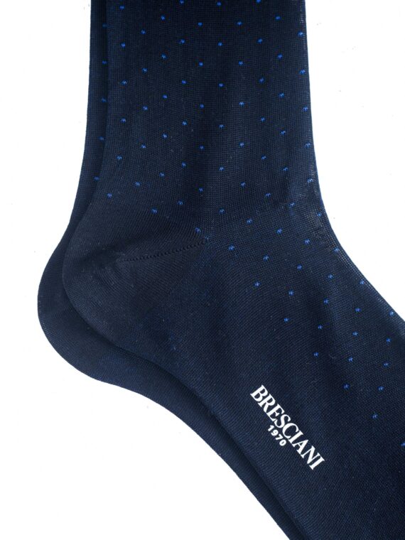 Chaussettes en fil d’Écosse bleu marine à pois bleu roi