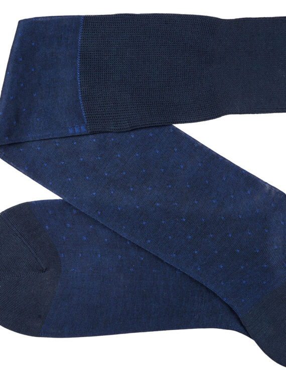 Chaussettes en fil d’Écosse bleu marine à pois bleu royal