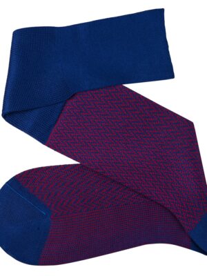 Chaussettes en fil d'Écosse bleu royal et rouge chevron