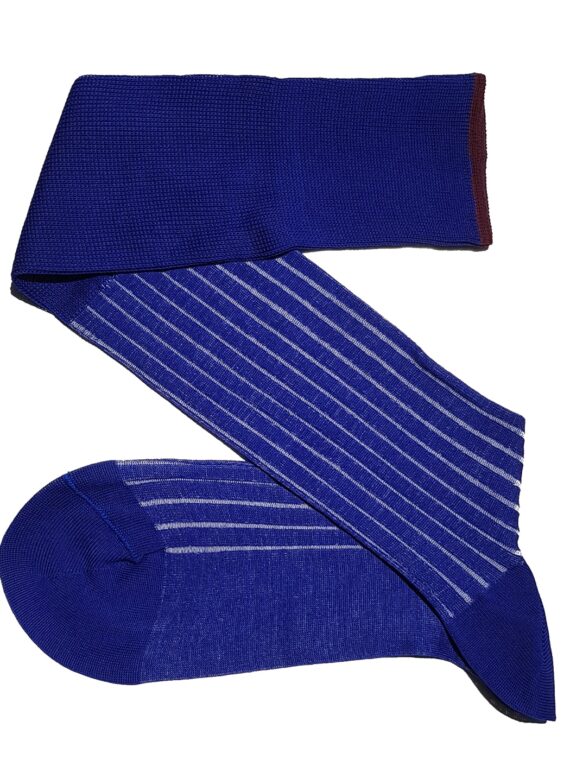 Chaussettes en fil d’Écosse bleu royal vanisé à rayures blanches