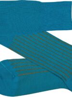 Chaussettes en fil d’Écosse bleu turquoise vanisé à rayures moutarde