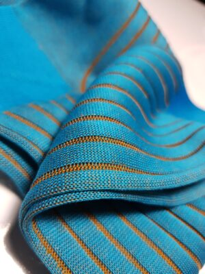 Chaussettes en fil d’Écosse bleu turquoise vanisé à rayures moutarde (2)