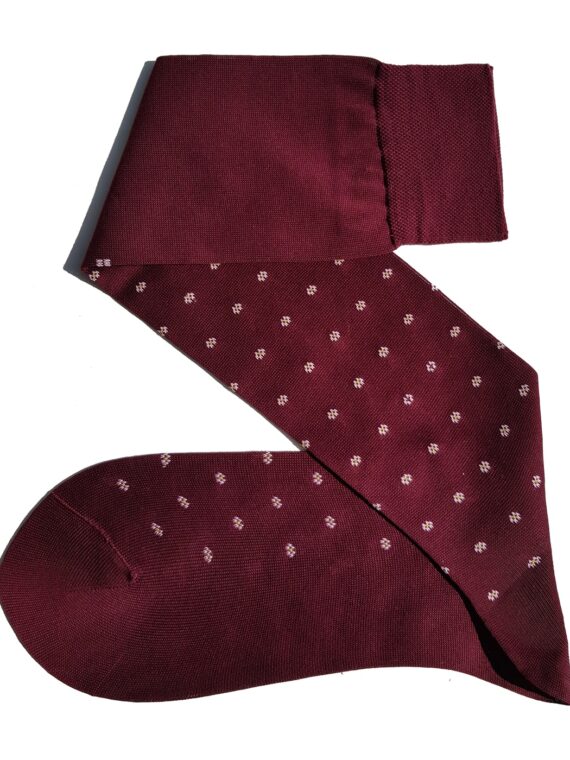 Chaussettes en fil d’Écosse bordeaux à pois fleuris blancs