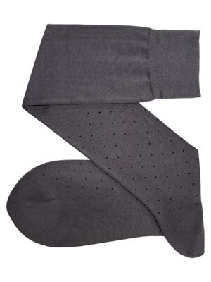 Chaussettes en fil d’Écosse gris à pois noirs