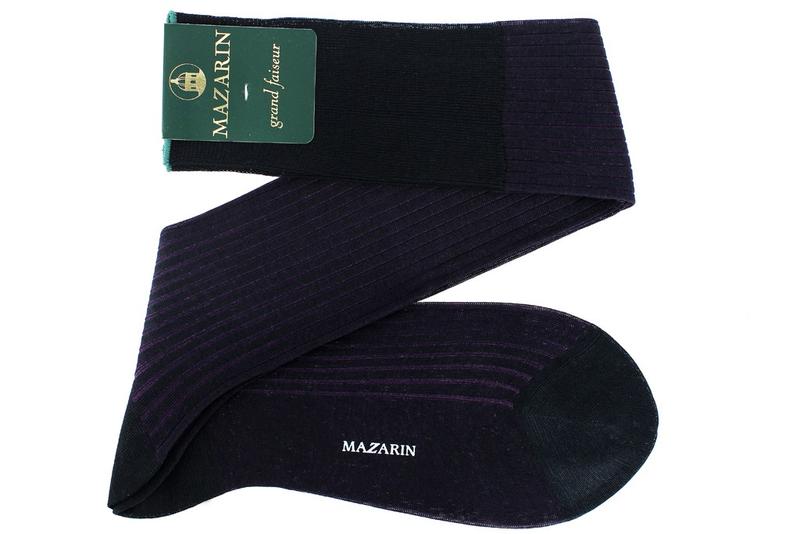 Chaussettes en fil d’Écosse gris anthracite vanisé à rayures aubergine