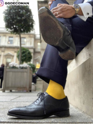 Chaussettes en fil d'Écosse jaune canari texturé en filet de poisson (2)