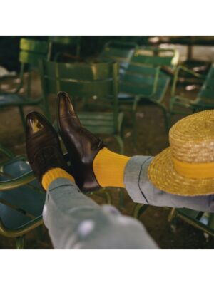 Chaussettes en fil d'Écosse jaune uni (2)