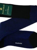 Chaussettes en fil d’Écosse noir à rayures bleu roi