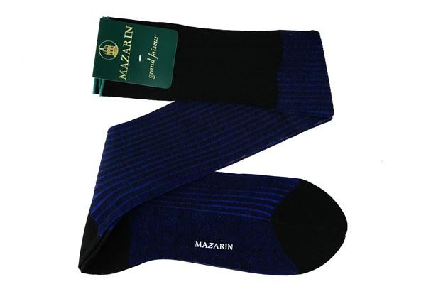 Chaussettes en fil d’Écosse noir à rayures bleu roi