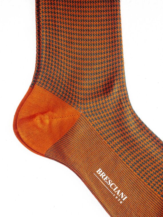 Chaussettes en fil d’Écosse orange et vert foncé Pied-de-poule