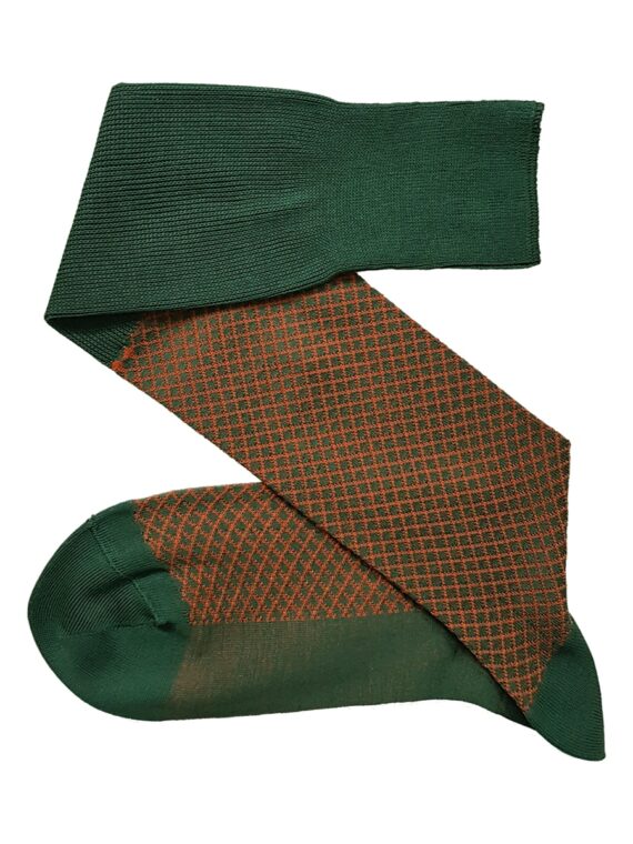 Chaussettes en fil d'Écosse vert foret texturé en filet de poisson orange