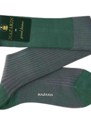 Chaussettes en fil d’Écosse vert menthe vanisé à rayures lilas