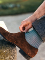 Chaussettes en fil d’Écosse vert menthe vanisé à rayures lilas