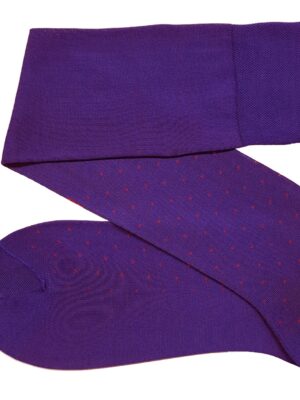 Chaussettes en fil d’Écosse violet à pois rouges