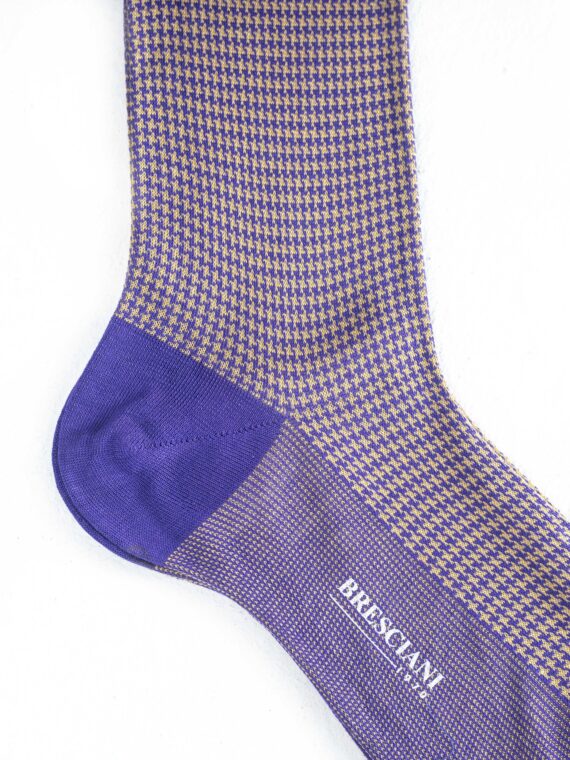 Chaussettes en fil d’Écosse violet et beige Pied-de-poule