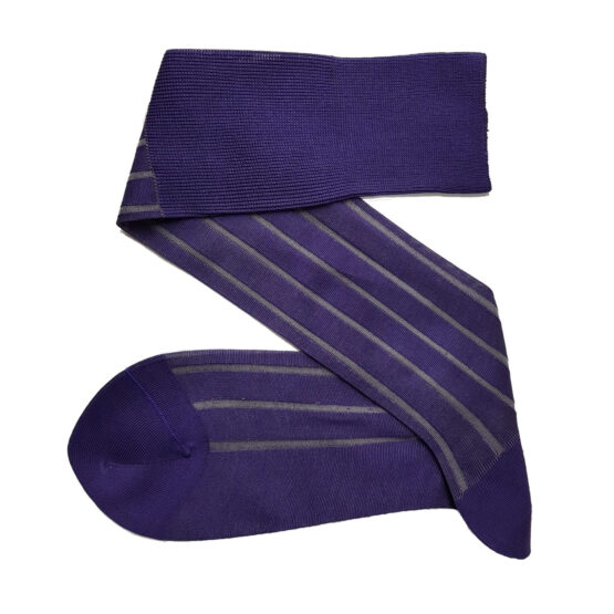 Chaussettes en fil d’Écosse violet vanisé à rayures grises