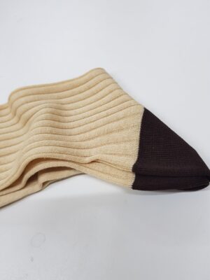 Chaussettes en lin beige et marron uni (2)