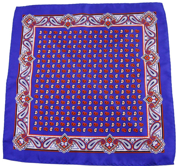 Pochette de costume bleue Paisley en soie