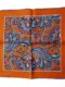 Pochette de costume bleue et orange Paisley en soie