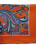 Pochette de costume bleue et orange Paisley en soie