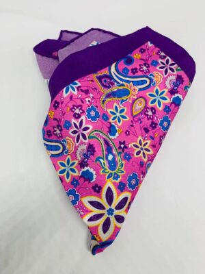 Pochette de costume rose et violet Paisley en soie