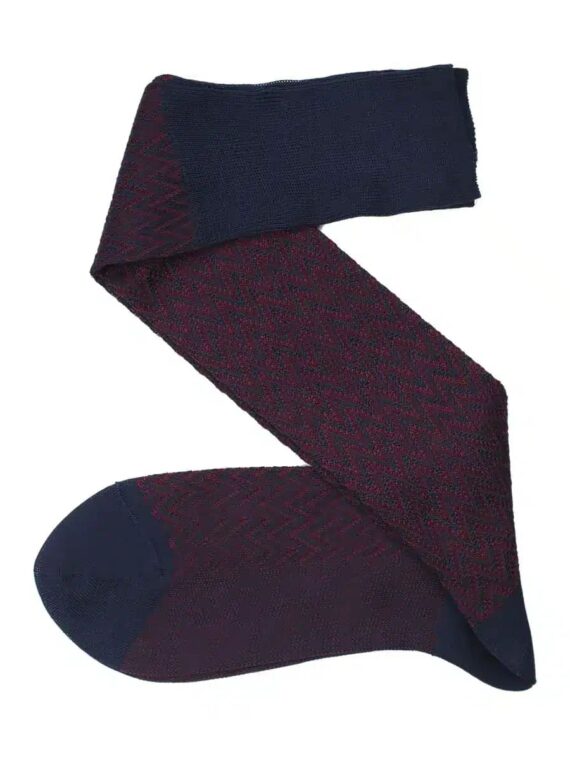 Chaussettes en fil d’Écosse bleu marine et bordeaux chevron