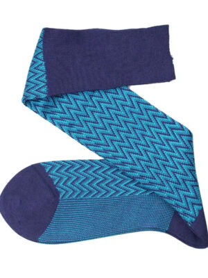 Chaussettes en fil d’Écosse bleu turquoise et violet chevron