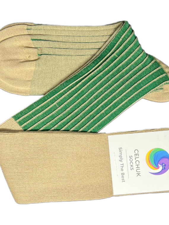 Chaussettes en fil d’Écosse brun vanisé à rayures vert organic