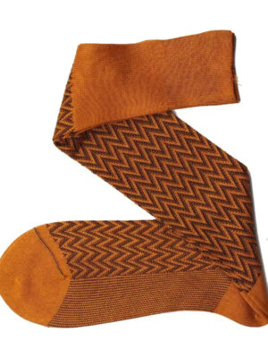 Chaussettes en fil d’Écosse marron et moutarde chevron