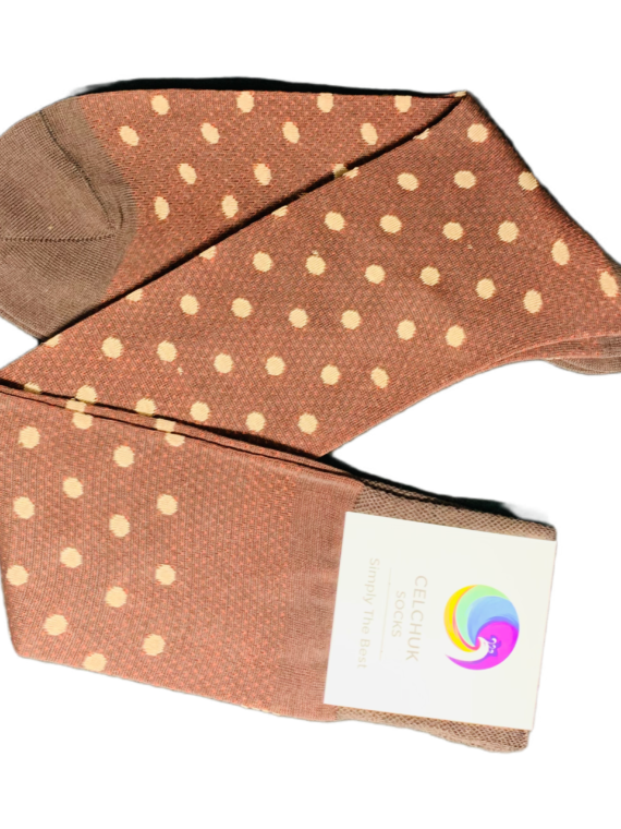 Chaussettes en fil d’Écosse marron meshdot à pois beiges