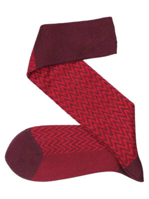 Chaussettes en fil d’Écosse rouge et bordeaux chevron