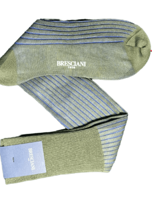 Chaussettes en fil d’Écosse vert olive vanisé à rayures bleues