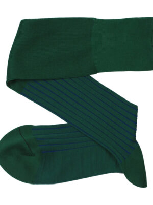 Chaussettes en fil d’Écosse vert organic vanisé à rayures bleu royal