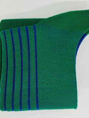 Chaussettes en fil d’Écosse vert organic vanisé à rayures bleu royal (2)